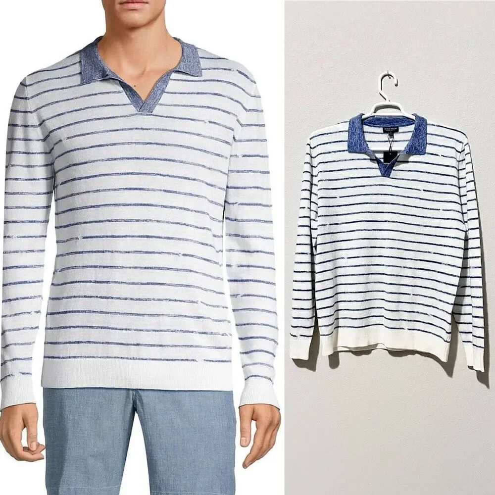 NWT Peter Millar Triste Linen Silk Wool Collar Sweater XL  Preppy Golf